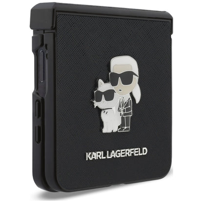 Калъф за Samsung Galaxy Z Flip8 F776, Karl Lagerfeld, Saffiano Karl & Choupette метална игла, черен