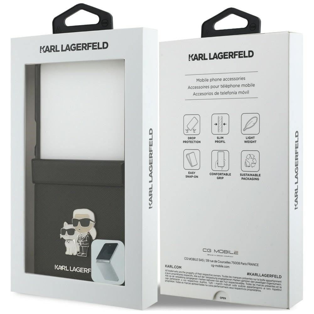 Калъф за Samsung Galaxy Z Flip8 F776, Karl Lagerfeld, Saffiano Karl & Choupette метална игла, черен