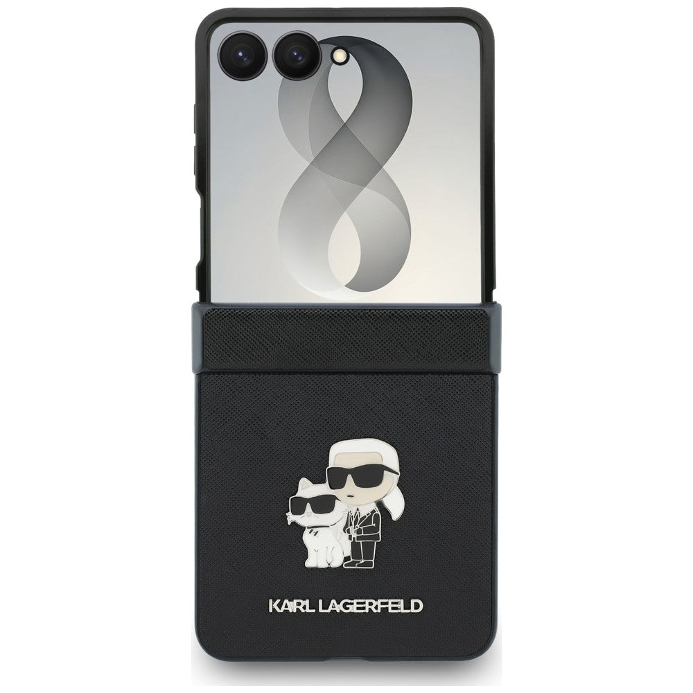 Калъф за Samsung Galaxy Z Flip8 F776, Karl Lagerfeld, Saffiano Karl & Choupette метална игла, черен