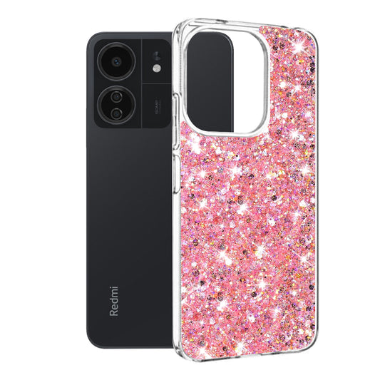 Калъф за Xiaomi Poco M6 / C65 / Redmi 13C 5G / 13C, Techsuit, Sparkly Glitter, Розов
