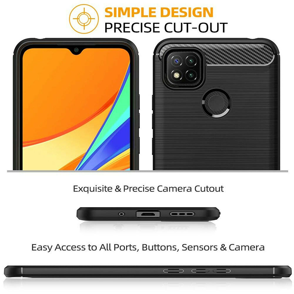 Калъф за Xiaomi Redmi 9C NFC / 9C, Techsuit, Карбон, Черен