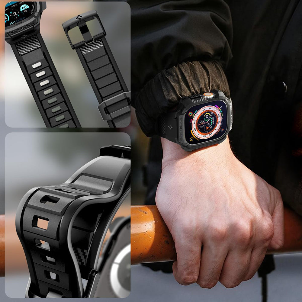 Калъф Spigen Rugged Armor Pro със защитно фолио за Apple Watch Ultra Series, черен ACS12053