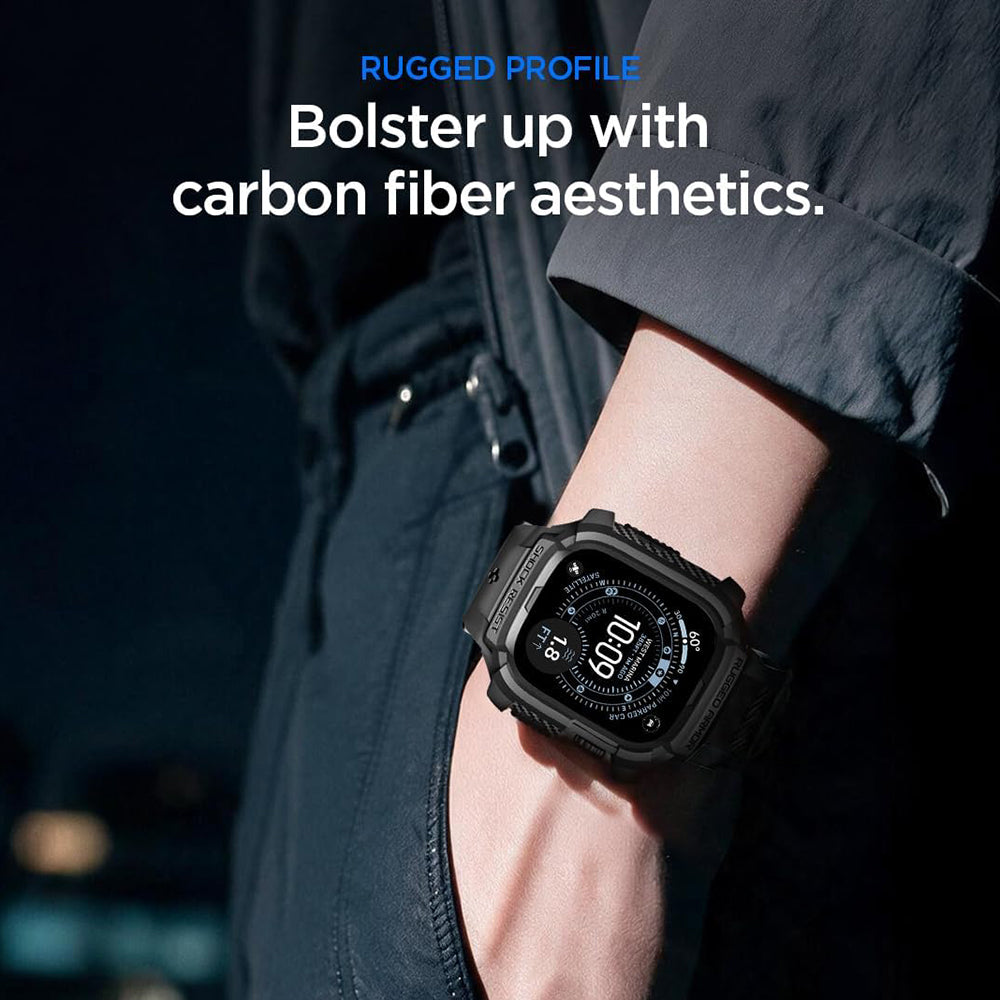 Калъф Spigen Rugged Armor Pro със защитно фолио за Apple Watch Ultra Series, черен ACS12053