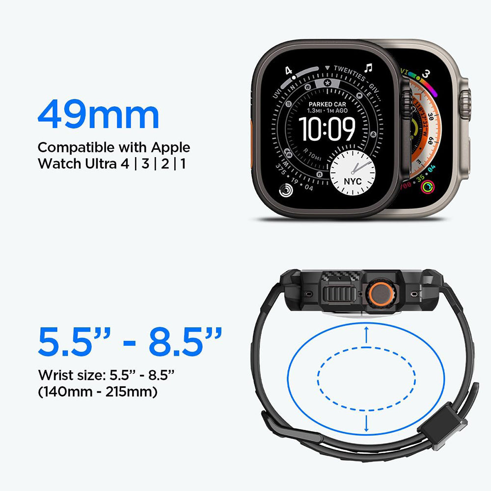 Калъф Spigen Rugged Armor Pro със защитно фолио за Apple Watch Ultra Series, черен ACS12053