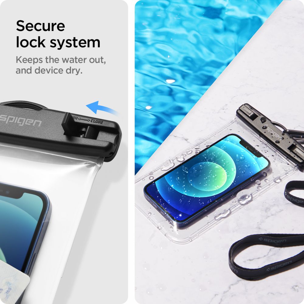 Универсален водоустойчив калъф за телефон макс. 3.5inch - 7inch, Spigen, A601, Комплект 2 броя, Прозрачен AMP03098