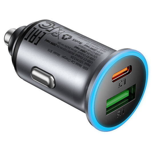 Автомобилен заряден уред Acefast B15, 65W, 3.25A, 1 X USB-A - 1 x USB-C, Сив