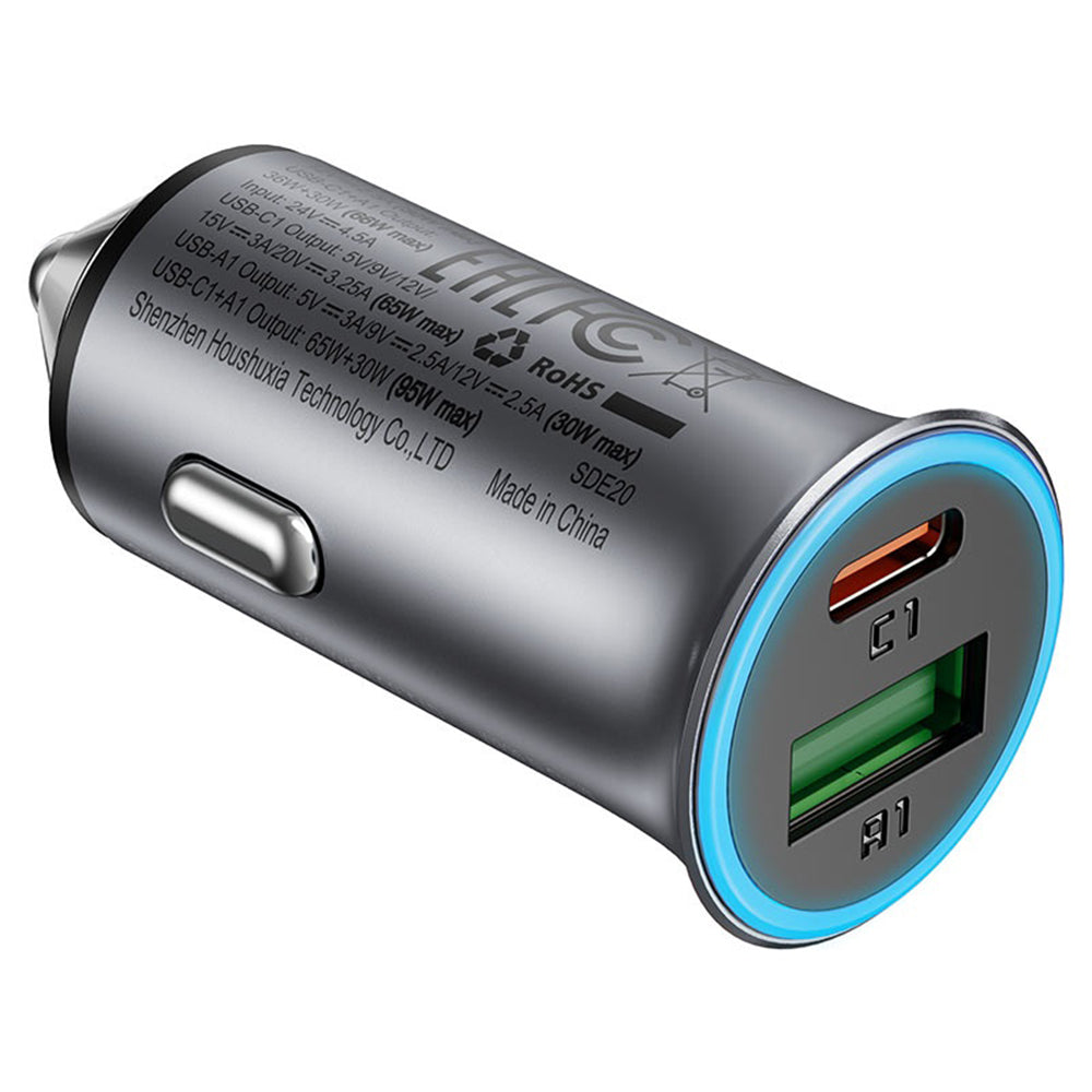 Acefast B16 Car Charger, 95W, 3.25A, 1 x USB-A - 1 x USB-C, Gray