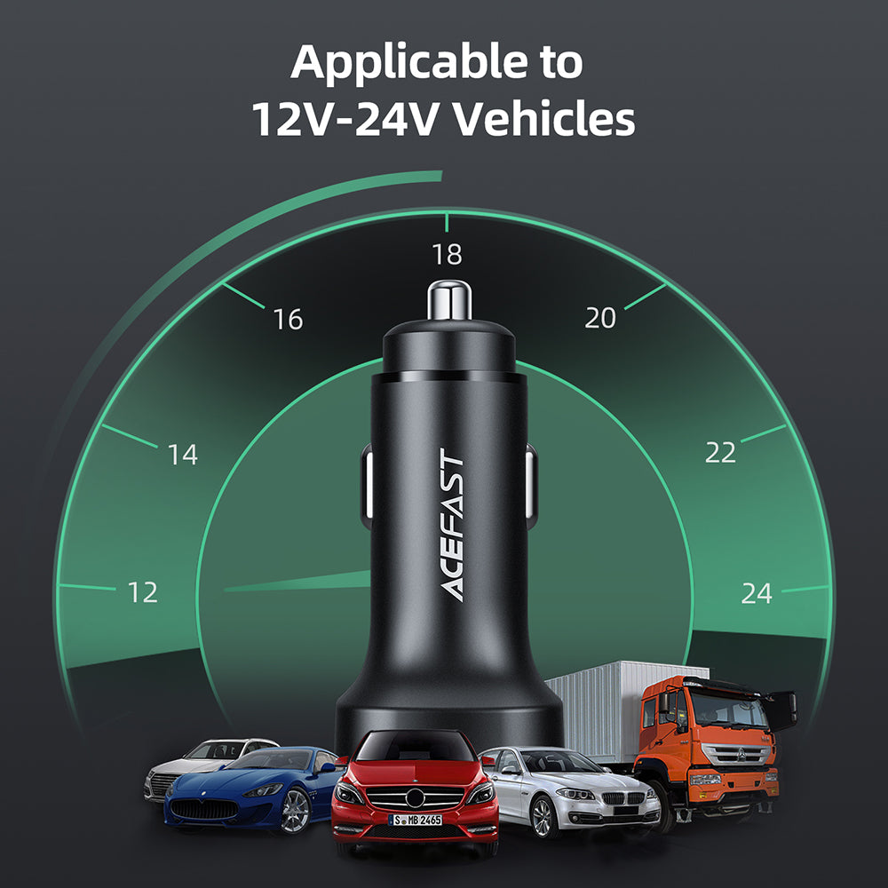 Автомобилен заряден уред Acefast B2, 72W, 3A, 2 x USB-C, Черен