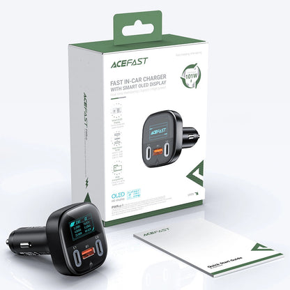 Автомобилен заряден уред Acefast B5 Display, 101W, 5A, 1 x USB-A - 2 x USB-C, Черен