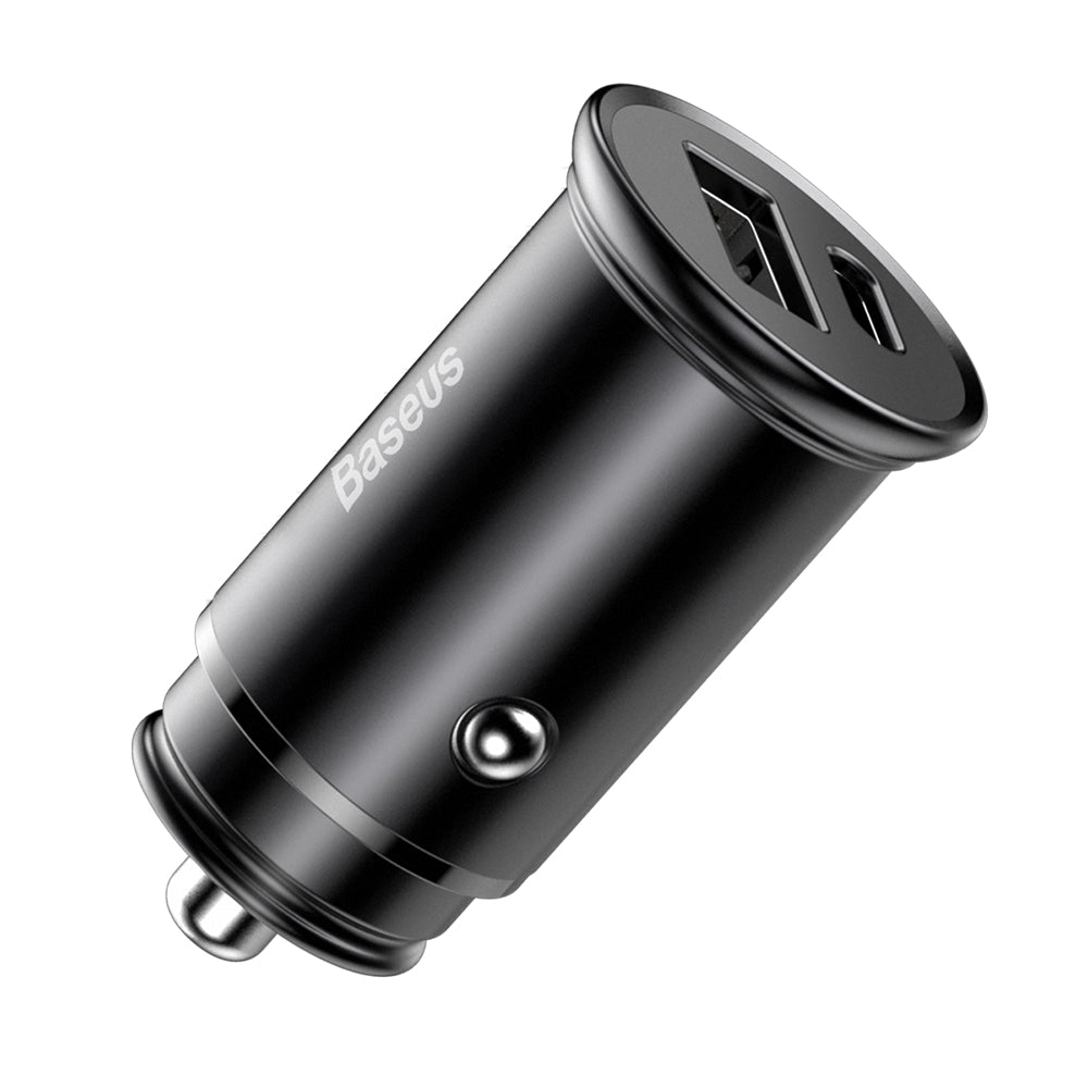 Автомобилен заряден уред Baseus Circular Metal, 30W, 5A, 1 x USB-A - 1 x USB-C, Черен
