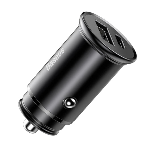Автомобилен заряден уред Baseus Circular Metal, 30W, 5A, 1 x USB-A - 1 x USB-C, Черен