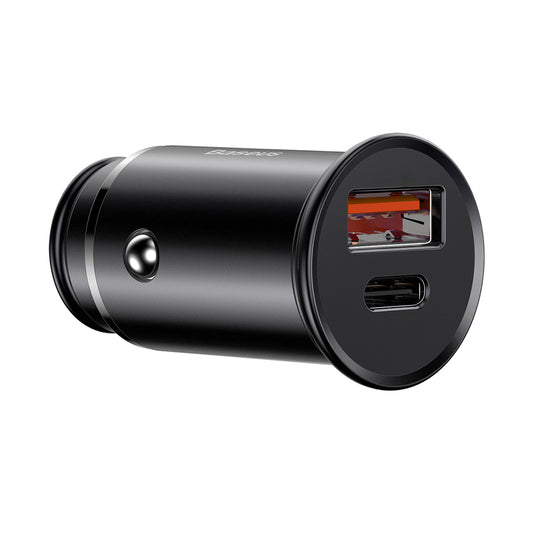 Автомобилен заряден уред Baseus Circular Metal, 30W, 5A, 1 x USB-A - 1 x USB-C, Черен