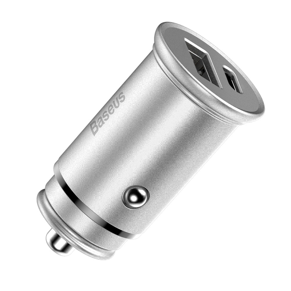 Автомобилен заряден уред Baseus Circular Metal, 30W, 5A, 1 x USB-A - 1 x USB-C, Сив