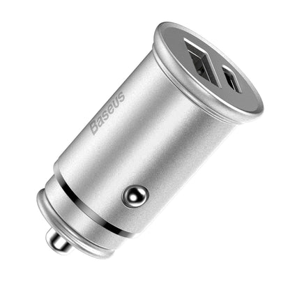 Автомобилен заряден уред Baseus Circular Metal, 30W, 5A, 1 x USB-A - 1 x USB-C, Сив