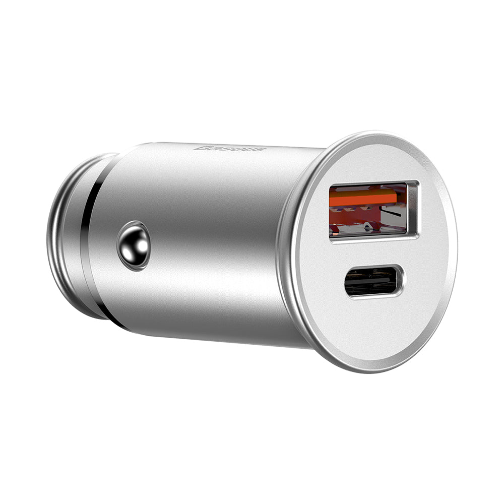 Автомобилен заряден уред Baseus Circular Metal, 30W, 5A, 1 x USB-A - 1 x USB-C, Сив