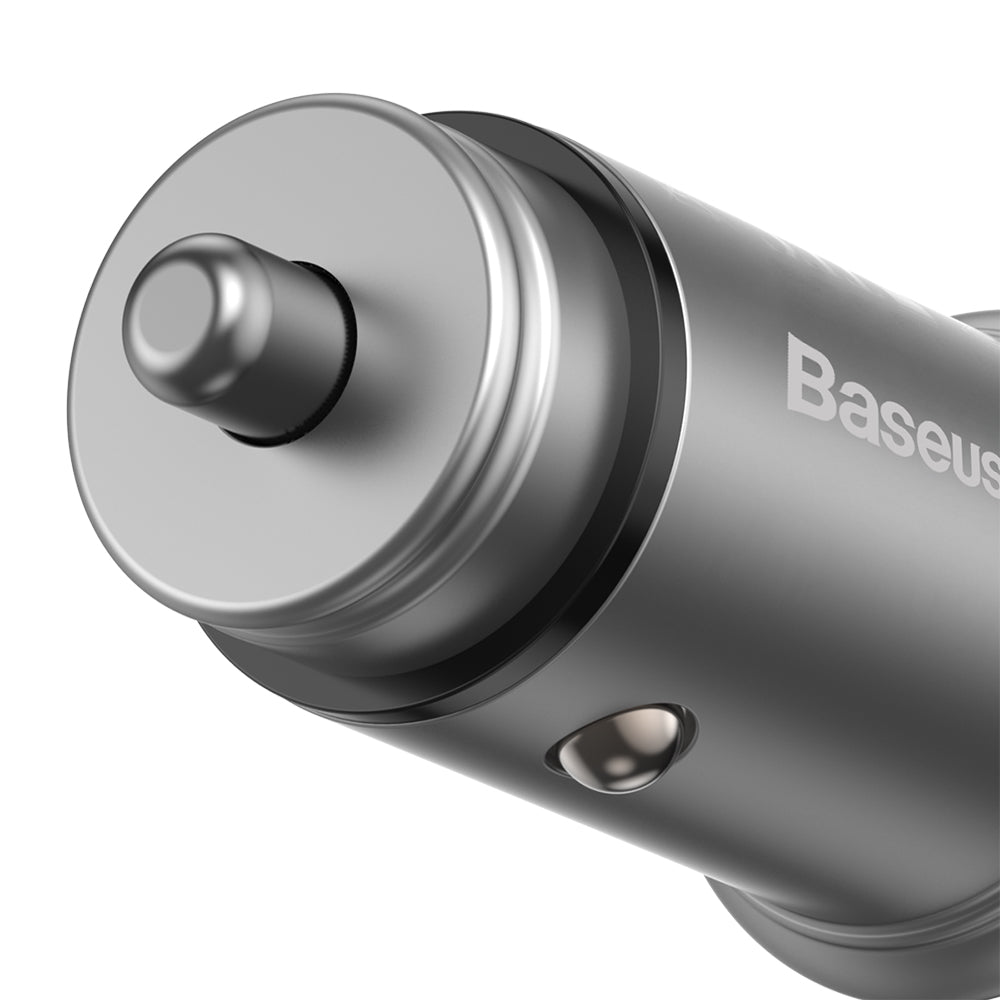 Автомобилен заряден уред Baseus Circular Metal, 30W, 5A, 1 x USB-A - 1 x USB-C, Сив