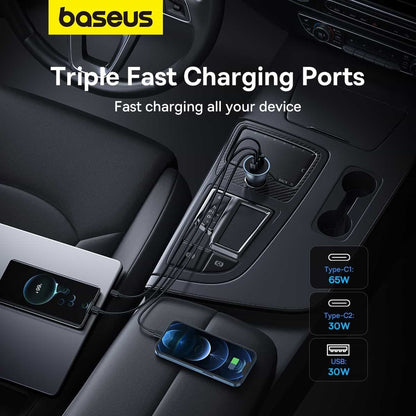 Автомобилен заряден уред Baseus Golden Contactor Pro, 65W, 3A, 1 x USB-A - 2 x USB-C, Сив C00035202841-00