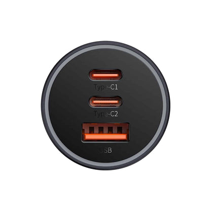 Автомобилен заряден уред Baseus Golden Contactor Pro, 65W, 3A, 1 x USB-A - 2 x USB-C, Сив C00035202841-00
