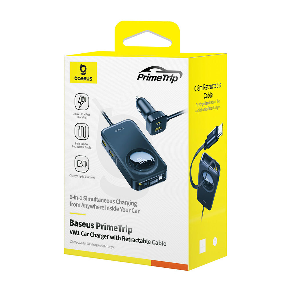 Автомобилен заряден уред Baseus PrimeTrip VW1, 105W, 3A, 3 x USB-A - 2 x USB-C, Черен C00069000121-00