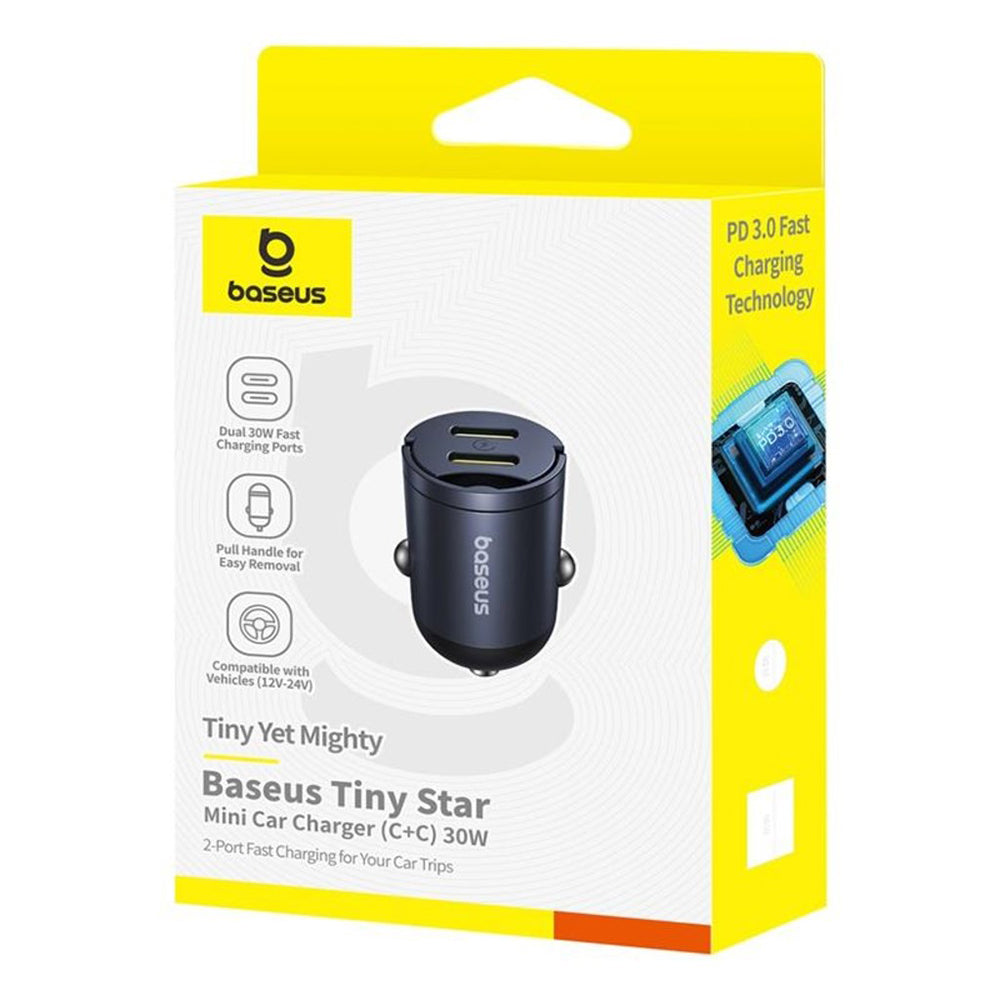 Автомобилен заряден уред Baseus Tiny Star, 30W, 3A, 2 x USB-C, Черен C00035001121-03