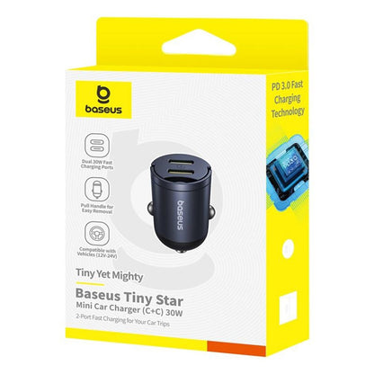 Автомобилен заряден уред Baseus Tiny Star, 30W, 3A, 2 x USB-C, Черен C00035001121-03