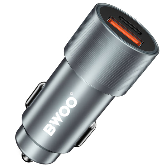 Зарядно за кола BWOO BO-CC73, 38W, 3A, 1 x USB-A - 1 x USB-C, сребристо 