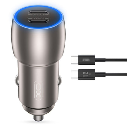 Зарядно за кола с USB-C кабел XO Design CC51, 40W, 3A, 2 x USB-C, сиво 