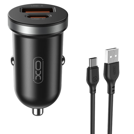 Автомобилен заряден уред с USB-C кабел XO Design CC56, 30W, 3A, 1 x USB-A - 1 x USB-C, Черен