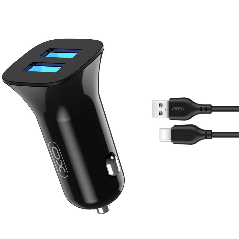 Зарядно за кола с USB-C кабел XO Design TZ10, 12W, 2.4A, 2 x USB-A, черно 