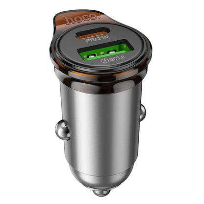 Автомобилен заряден уред с Lightning кабел HOCO NZ16A, 43W, 3A, 1 x USB-A - 1 x USB-C, Сив
