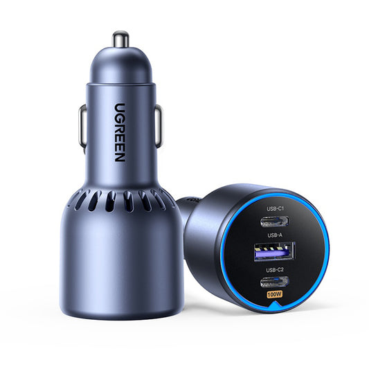 Автомобилен заряден уред с USB-C кабел UGREEN EC705, 130W, 5A, 1 x USB-A - 2 x USB-C, Сив