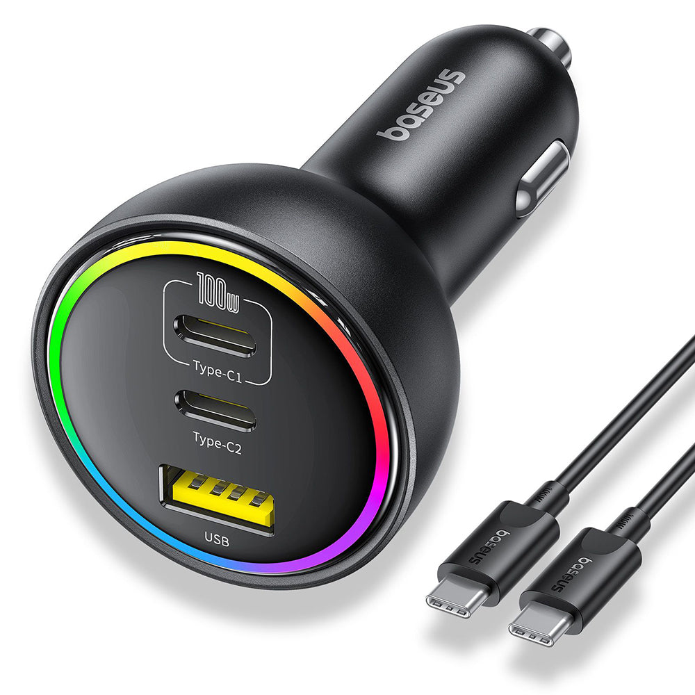 Baseus Car Charger with USB-C Cable, 152.5W, 5A, 1 x USB-A - 2 x USB-C, Black C00036101111-00
