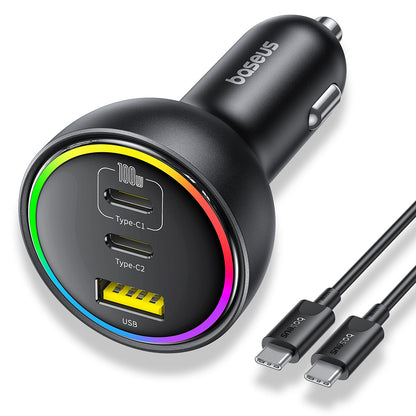 Baseus Car Charger with USB-C Cable, 152.5W, 5A, 1 x USB-A - 2 x USB-C, Black C00036101111-00