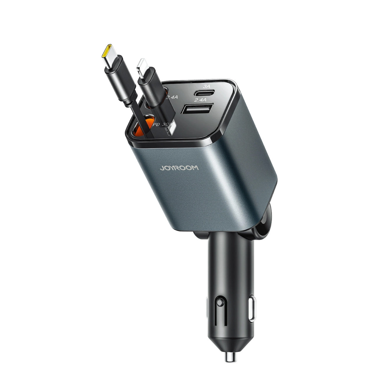 Автомобилен заряден уред с кабел USB-C / Lightning Joyroom JR-CCL05, 30W, 3A, 1 x USB-A - 1 x USB-C, Сив