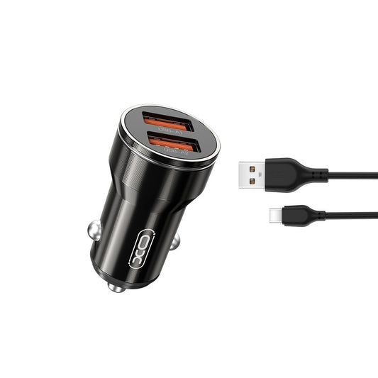 Автомобилен заряден уред с USB-C кабел XO Design CC48, 12W, 2.4A, 2 x USB-A, Сив