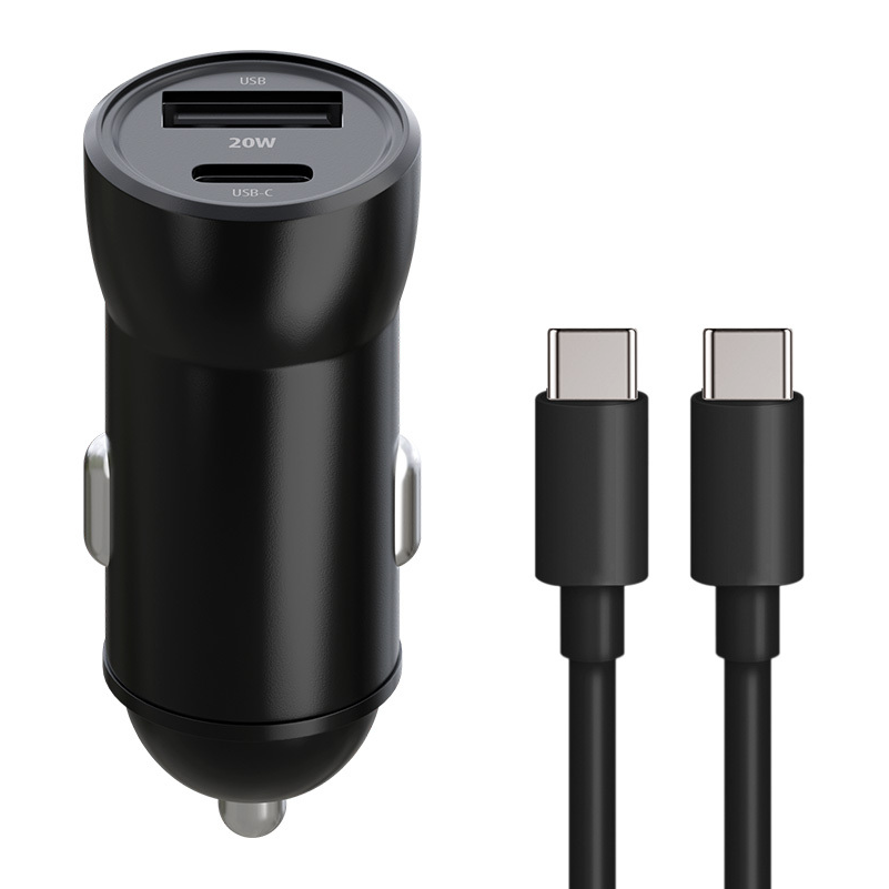 Автомобилен заряден уред с USB-C кабел MaXlife MXCC-04, 20W, 3A, 1 x USB-A - 1 x USB-C, Черен