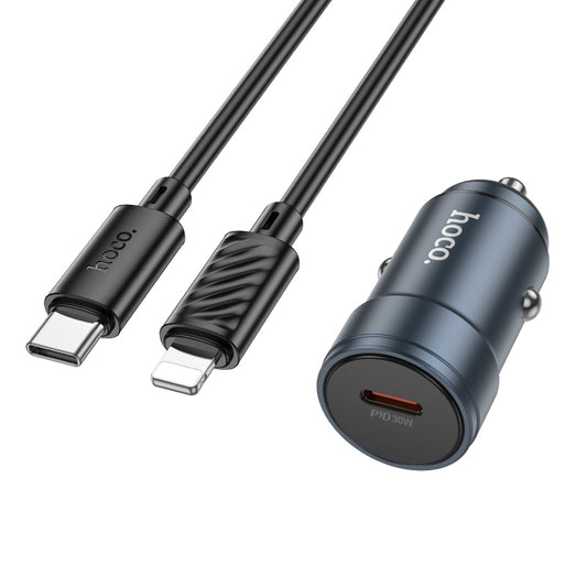 Автомобилен заряден уред с кабел Lightning HOCO Z57, 30W, 3A, 1 x USB-C, Сив