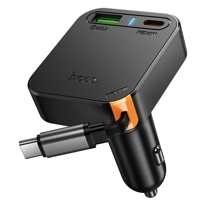 Автомобилен заряден уред с USB-C кабел HOCO NZ18, 65W, 3A, 1 x USB-A - 1 x USB-C, Черен