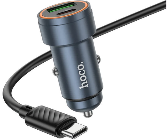 Автомобилен заряден уред с USB-C кабел HOCO Z57A, 30W, 3A, 1 x USB-A - 1 x USB-C, Сив