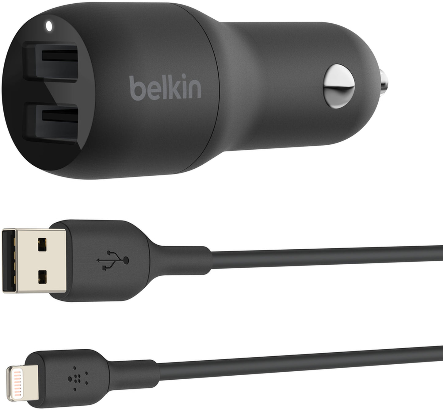 Автомобилно зарядно с Lightning кабел Belkin BoostCharge Dual, 24W, 2.4A, 2 x USB-A, Черно CCD001bt1MBK