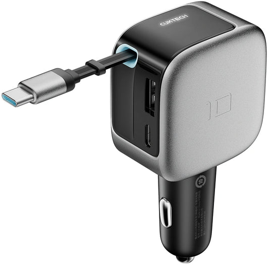 Автомобилно зарядно с USB-C кабел Cuktech CC903P дисплей, 100W, 5A, 1 x USB-A - 1 x USB-C, сиво