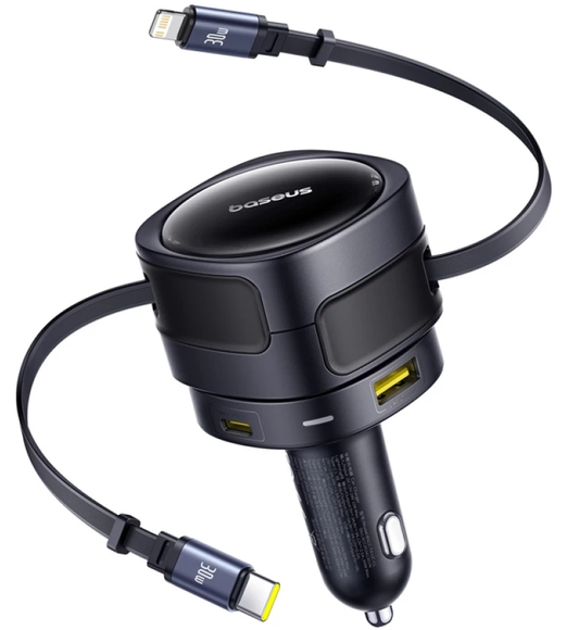 Автомобилно зарядно с кабел USB-C / Lightning Baseus Enjoyment Max, 90 W, 1 x USB-A - 1 x USB-C, черно C00035507121-02