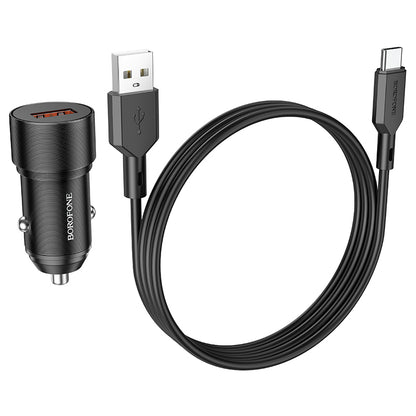 Зарядно за кола с USB-C кабел Borofone BZ19A Wisdom, 18W, 3A, 1 x USB-A, черно 