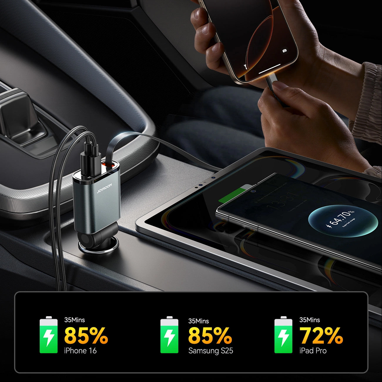 Car Charger with USB-C Cable Joyroom JR-CCL07, 30W, 3A, 1 x USB-A - 1 x USB-C, Gray