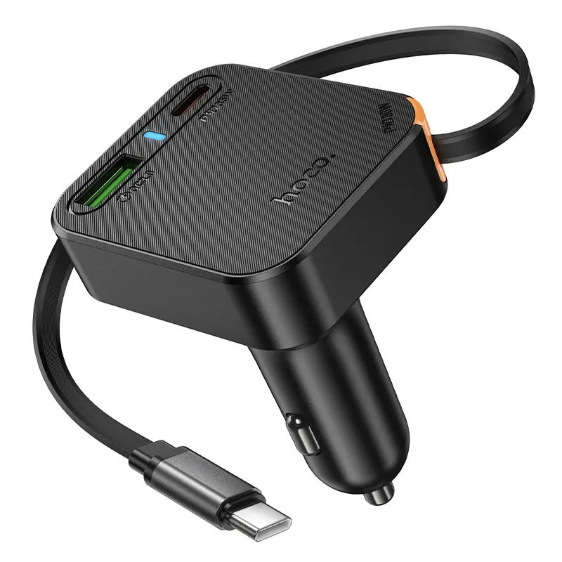 Автомобилен заряден уред с USB-C кабел HOCO NZ18, 65W, 3A, 1 x USB-A - 1 x USB-C, Черен