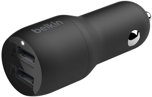 Автомобилно зарядно с Lightning кабел Belkin BoostCharge Dual, 24W, 2.4A, 2 x USB-A, Черно CCD001bt1MBK