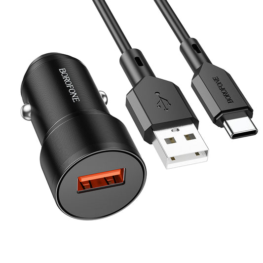 Зарядно за кола с USB-C кабел Borofone BZ19A Wisdom, 18W, 3A, 1 x USB-A, черно 