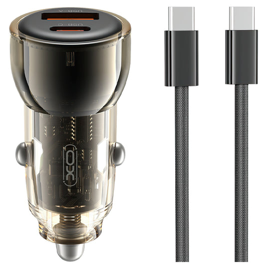 Автомобилен заряден уред с USB-C кабел XO Design CC60, 60W, 3A, 1 x USB-A - 1 x USB-C, Черен