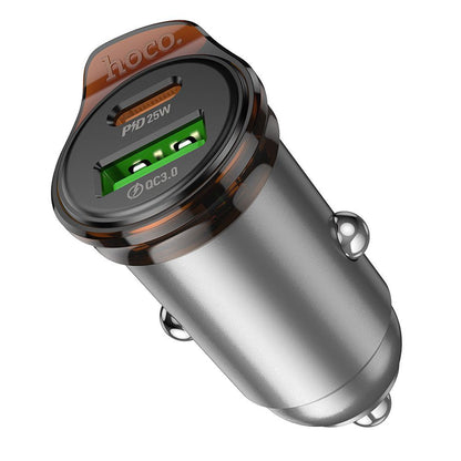 Автомобилен заряден уред с Lightning кабел HOCO NZ16A, 43W, 3A, 1 x USB-A - 1 x USB-C, Сив