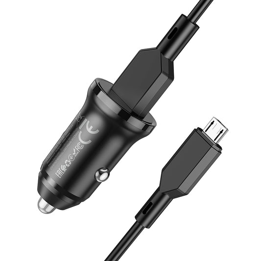 Автомобилен заряден уред с microUSB кабел Borofone BZ18, 18W, 3A, 1 x USB-A, Черен